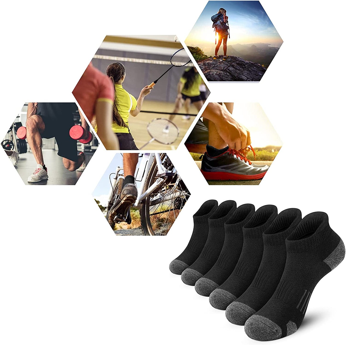 Ankle Athletic Running Socks Cushioned Breathable Low Cut Sports Socks with Tab Arch Support for Men Women (6Pairs)